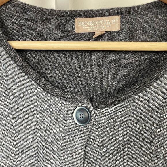 BENEDETTA B Size Medium Italy  Cardigan Sweater Herringbone Wool Cashmere Gray - Picture 4 of 9
